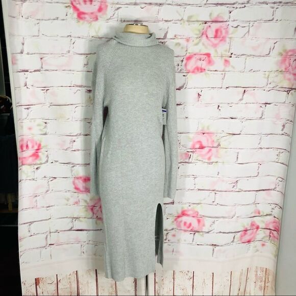 🔥5 for $25🔥 ABOUND NWOT Ribbed Mock Neck Midi Dress In Grey Light Heather - Picture 2 of 12